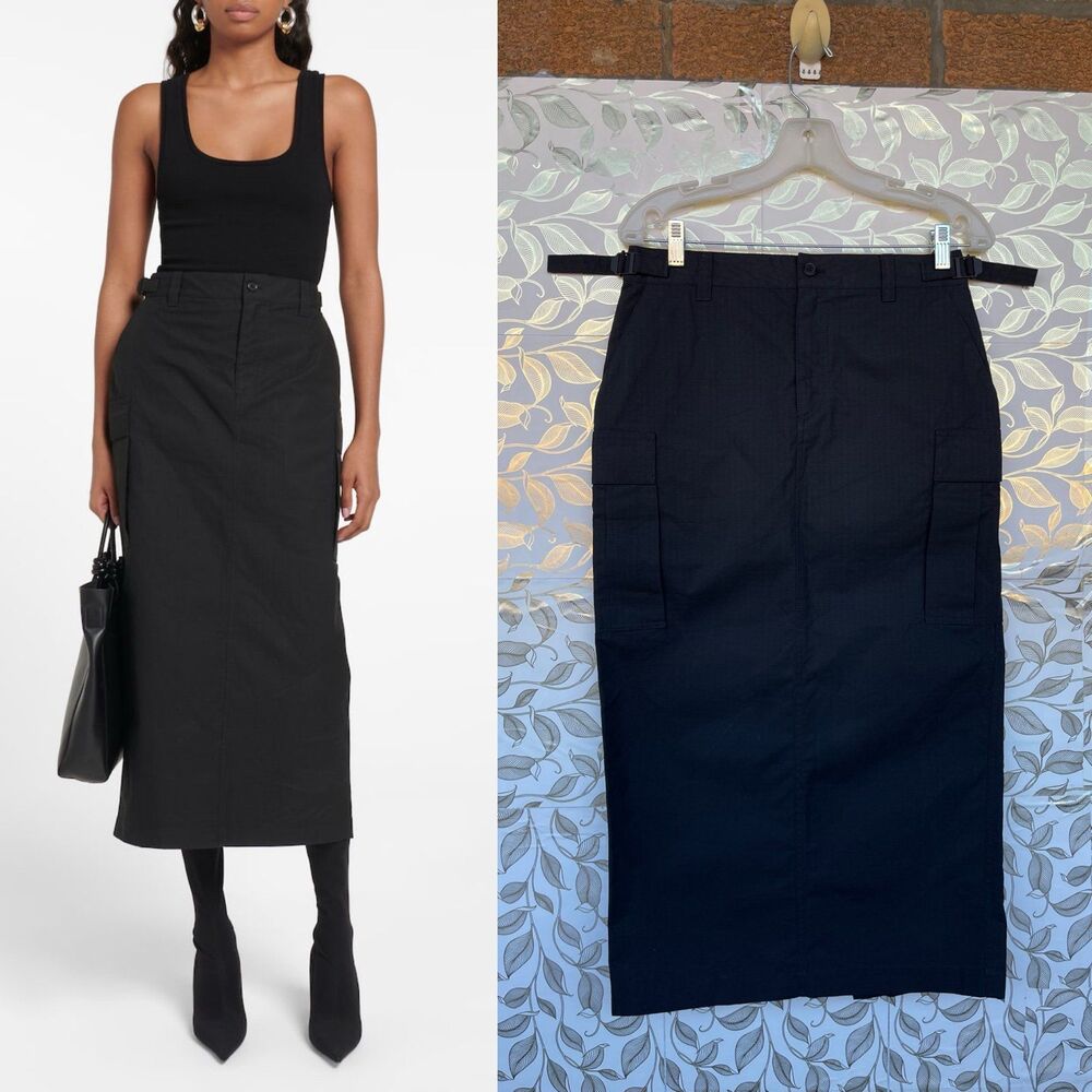 WARDROBE.NYC Black Ripstop Cargo Skirt S Minimalist Utility Midi
